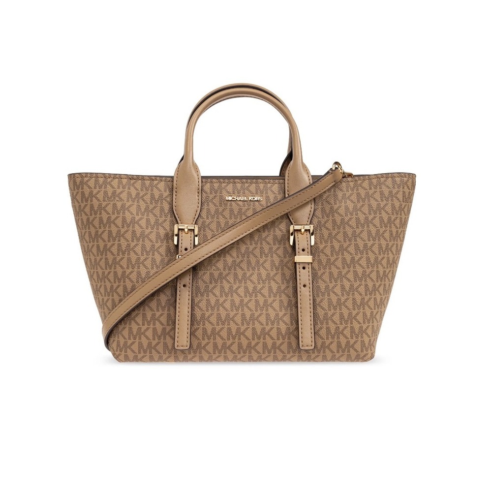 NEW MICHAEL Michael Kors Moore Medium Signature Logo‎ Leather Satchel in Husk
